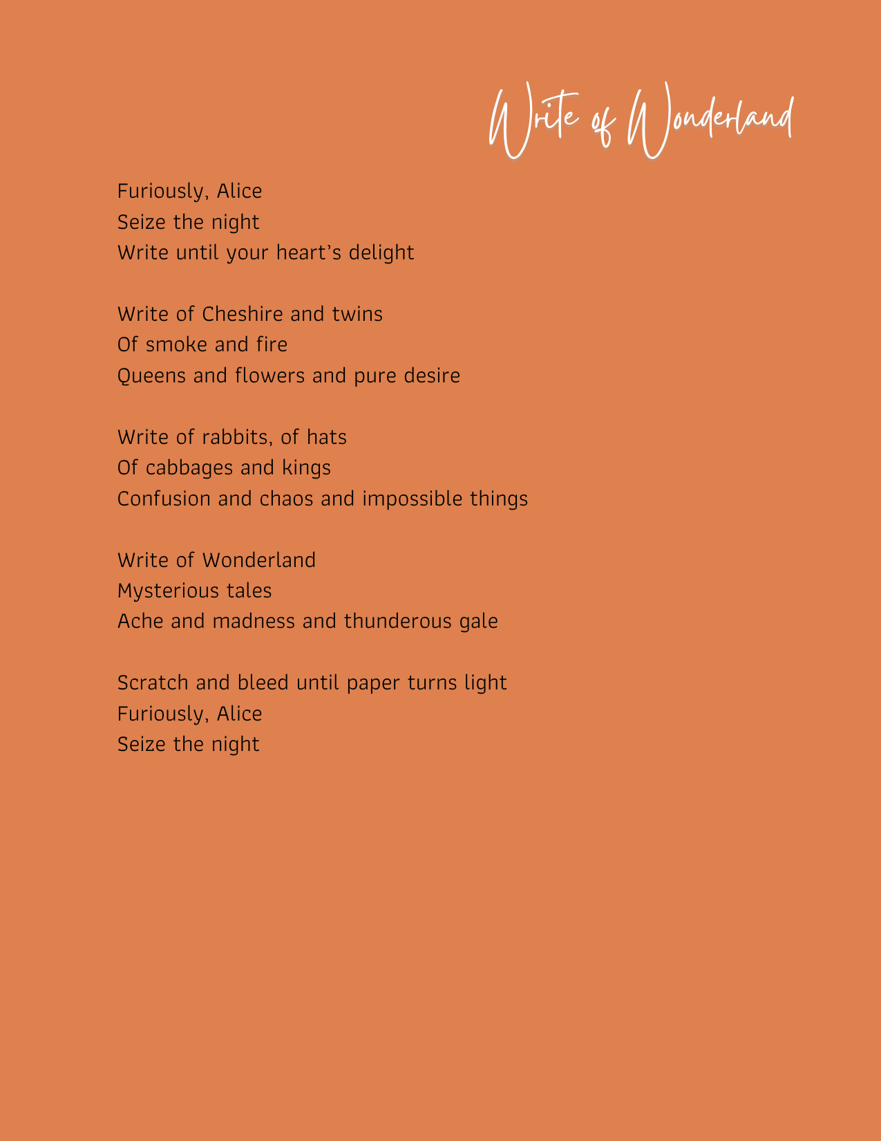 "Write of Wonderland" Poem