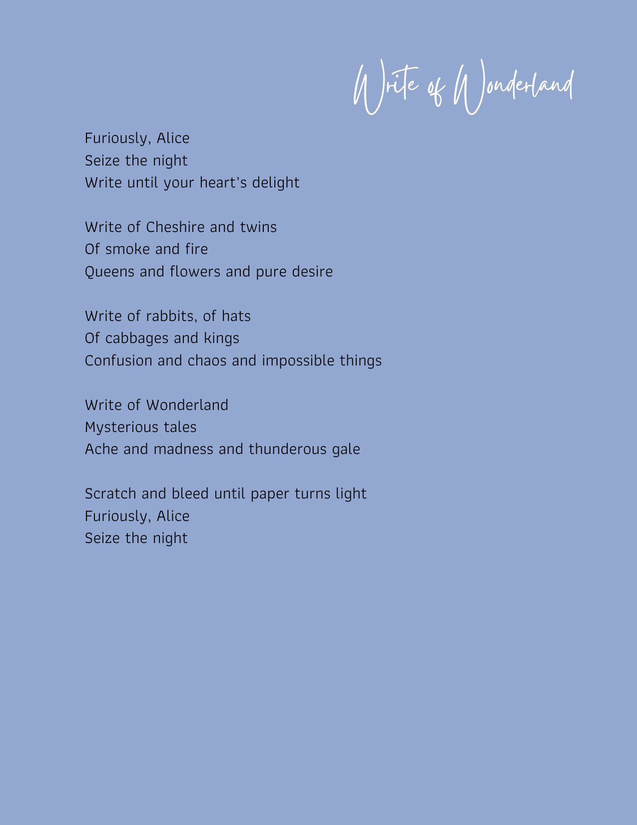 "Write of Wonderland" Poem