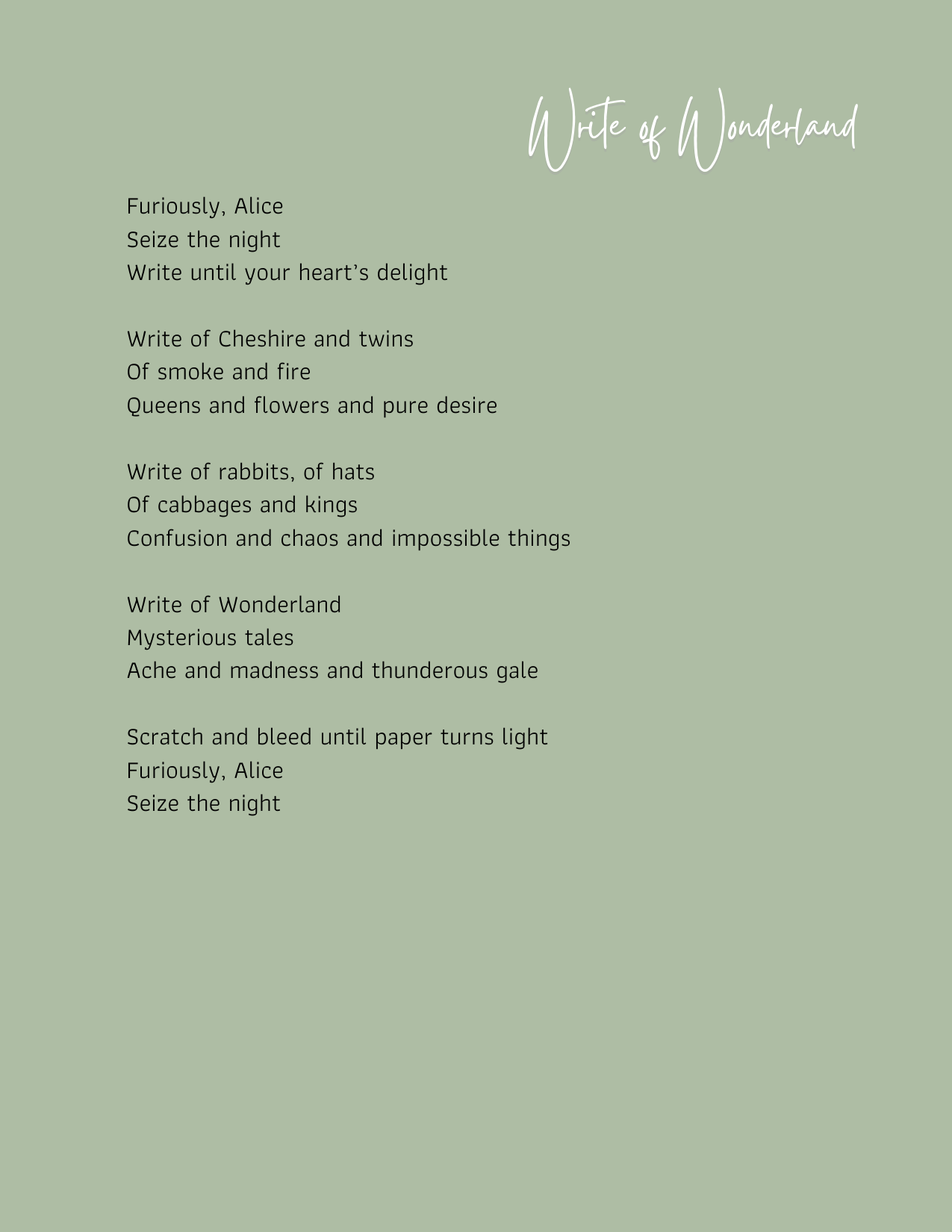 "Write of Wonderland" Poem