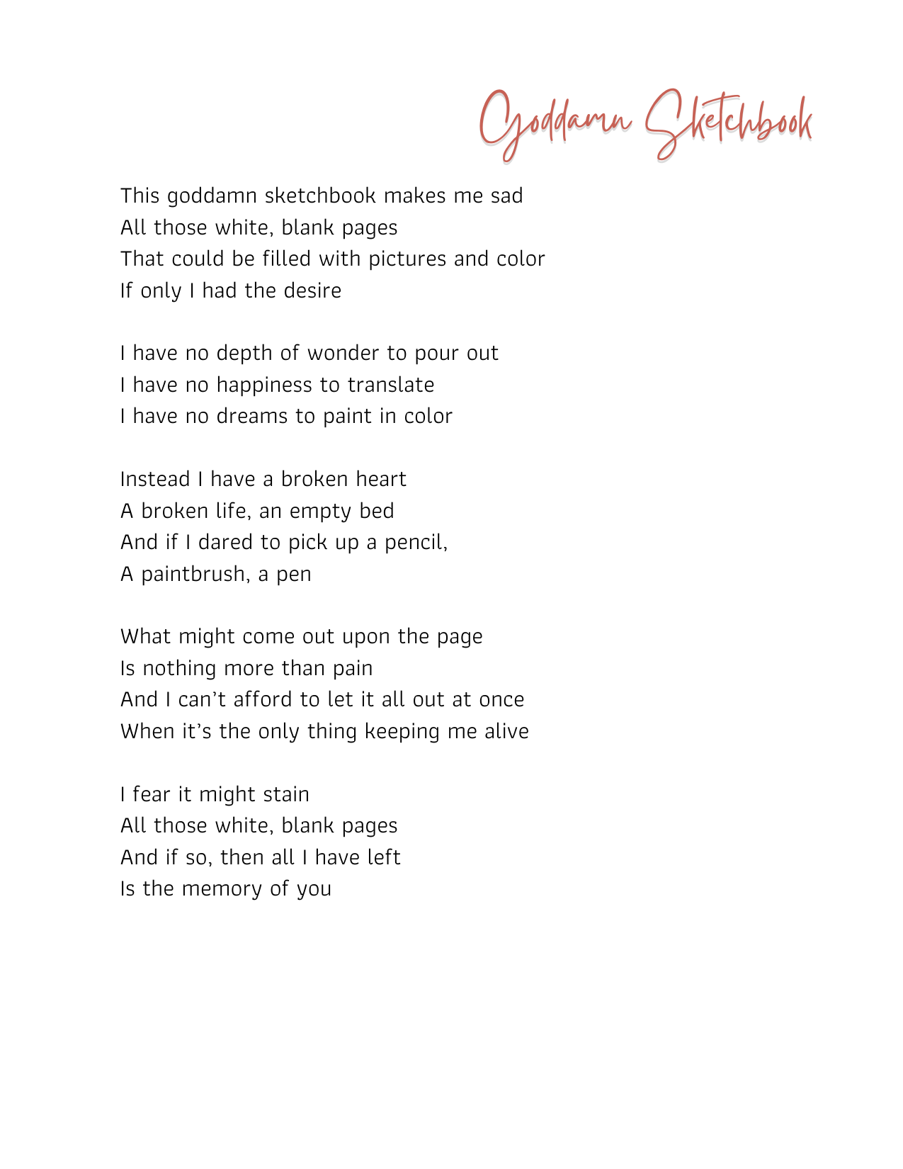 "Goddamn Sketchbook" Poem